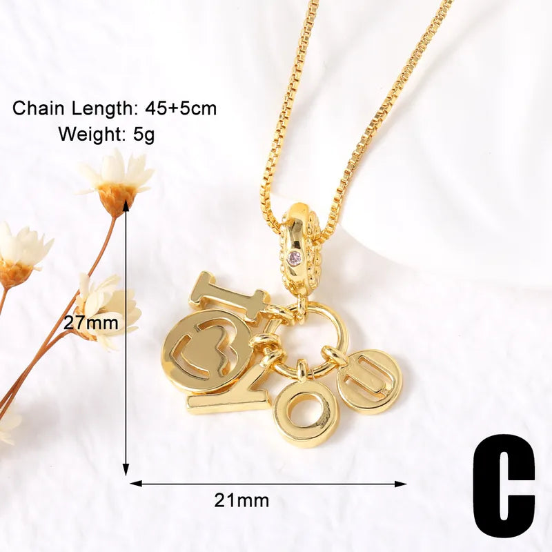 Wholesale Jewelry Modern Style Simple Style Letter Heart Shape 201 Stainless Steel Copper Zircon 18K Gold Plated Inlay Pendant Necklace