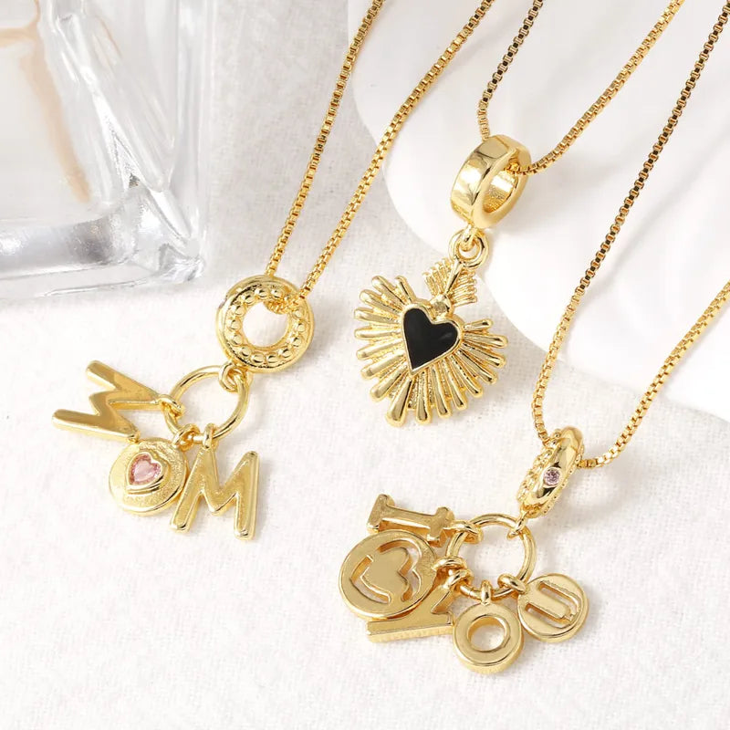 Wholesale Jewelry Modern Style Simple Style Letter Heart Shape 201 Stainless Steel Copper Zircon 18K Gold Plated Inlay Pendant Necklace