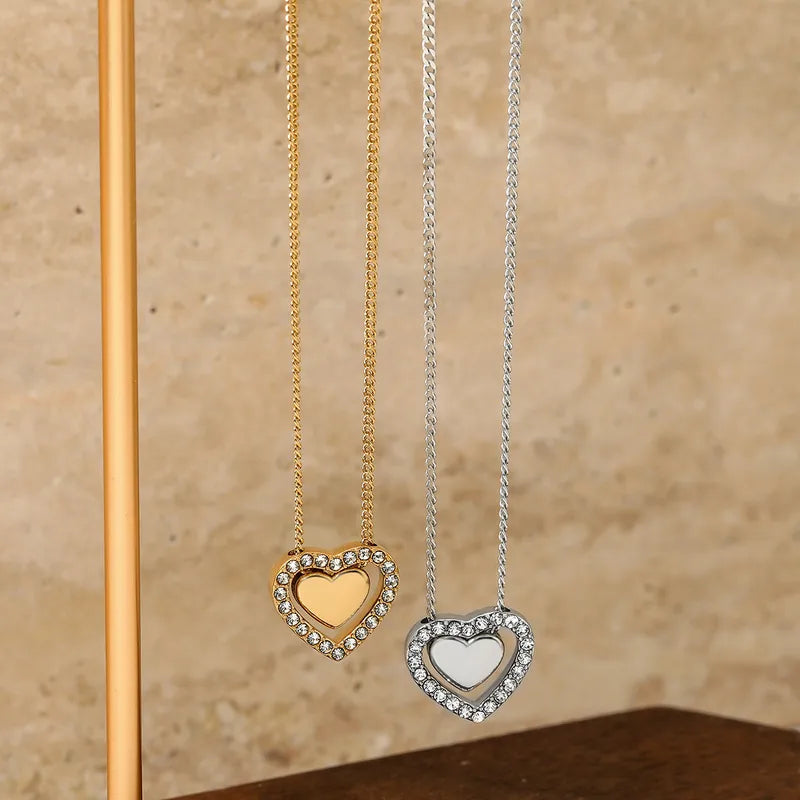 Wholesale Jewelry Modern Style Sweet Artistic Heart Shape 304 Stainless Steel 16K Gold Plated White Gold Plated Necklace