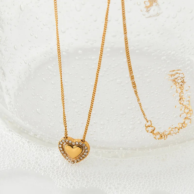 Wholesale Jewelry Modern Style Sweet Artistic Heart Shape 304 Stainless Steel 16K Gold Plated White Gold Plated Necklace