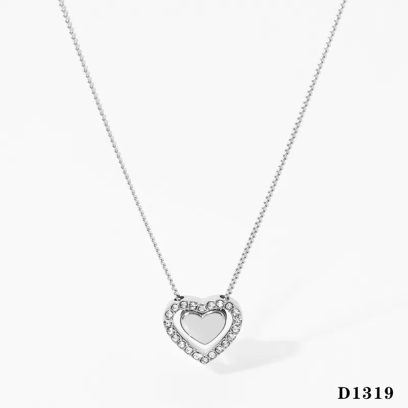 Wholesale Jewelry Modern Style Sweet Artistic Heart Shape 304 Stainless Steel 16K Gold Plated White Gold Plated Necklace