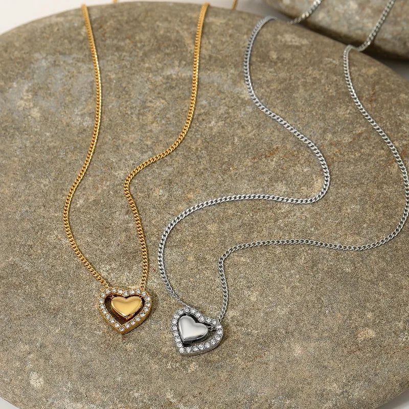 Wholesale Jewelry Modern Style Sweet Artistic Heart Shape 304 Stainless Steel 16K Gold Plated White Gold Plated Necklace