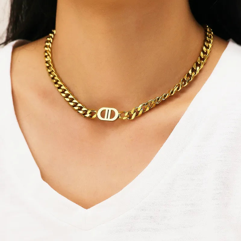 Wholesale Jewelry Nordic Style French Style Letter 304 Stainless Steel 18K Gold Plated Hollow Out Necklace