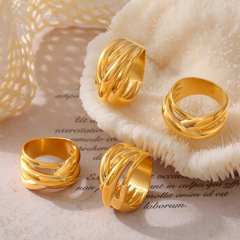 Wholesale Jewelry Nordic Style Simple Style Geometric Titanium Steel 18K Gold Plated Plating Rings