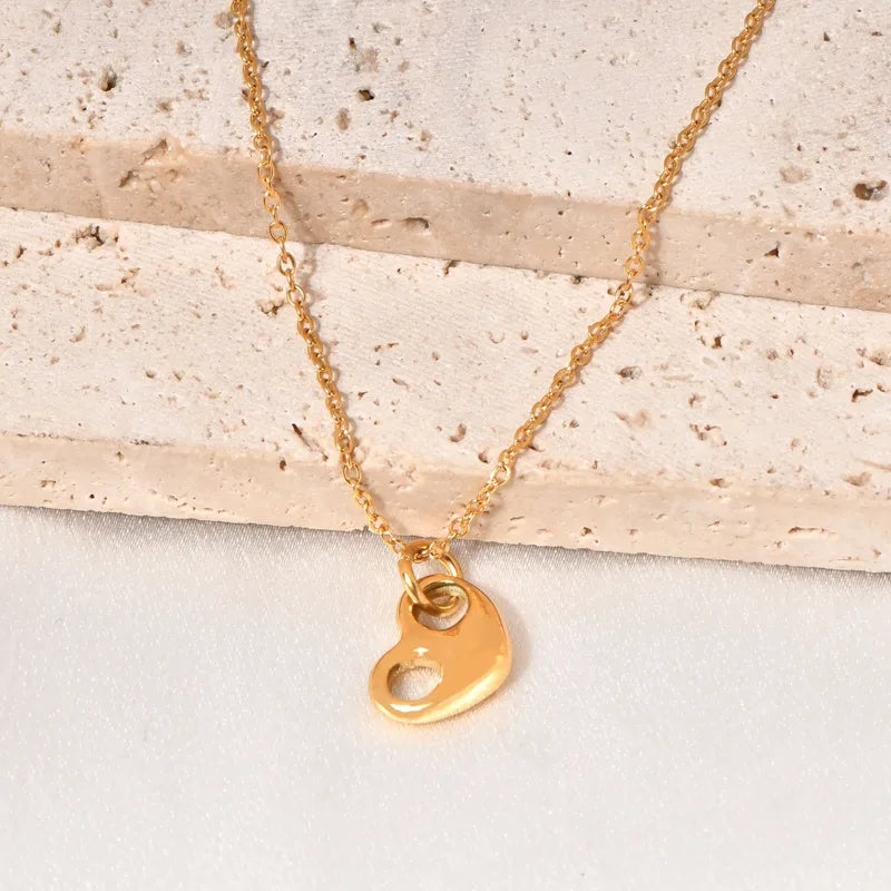 Wholesale Jewelry Princess Cute Pastoral Heart Shape 304 Stainless Steel 18K Gold Plated Necklace