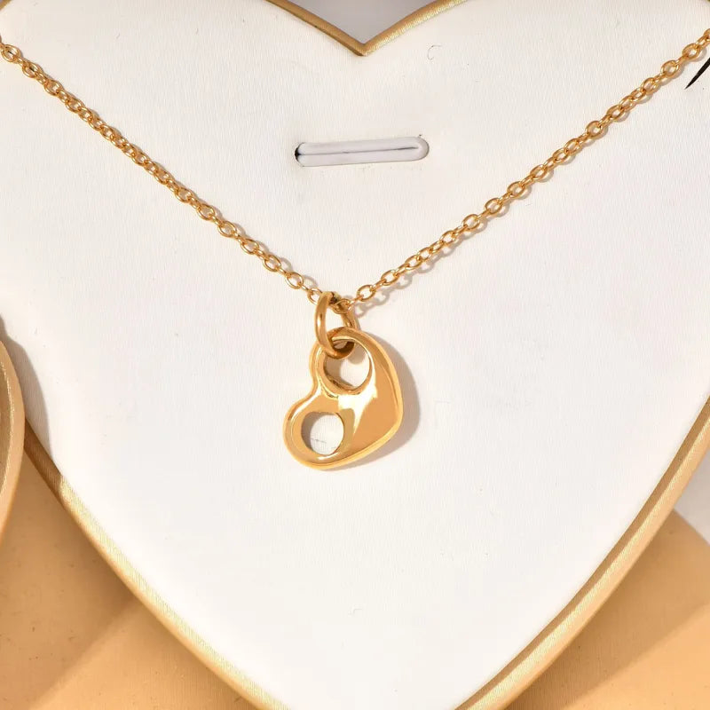 Wholesale Jewelry Princess Cute Pastoral Heart Shape 304 Stainless Steel 18K Gold Plated Necklace