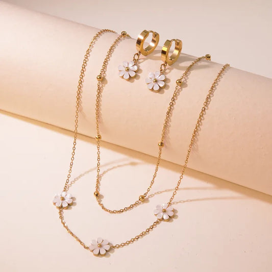 Wholesale Jewelry Princess Cute Sweet Flower 304 Stainless Steel 18K Gold Plated Bracelets Earrings Necklace