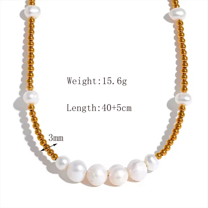 Wholesale Jewelry Retro British Style Solid Color 304 Stainless Steel Natural Shell Pearls 18K Gold Plated Beaded Plating Inlay Necklace