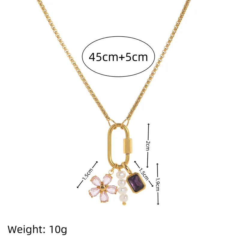 Wholesale Jewelry Retro Classic Style Conch Heart Shape Flower 201 Stainless Steel 304 Stainless Steel Birthstone Zircon 18K Gold Plated Pendant Necklace None