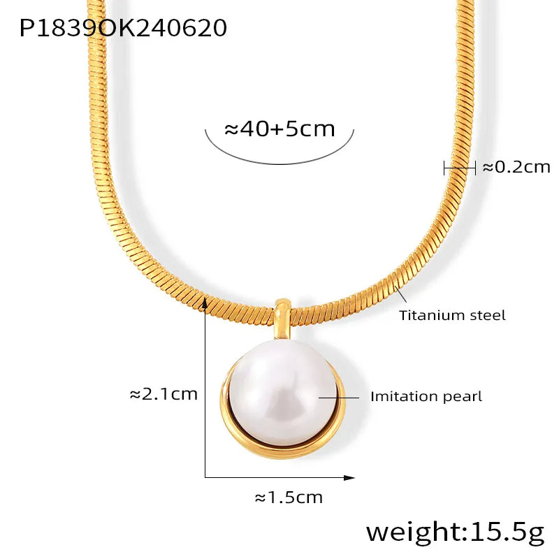 Wholesale Jewelry Retro Classic Style Round 304 Stainless Steel Artificial Pearls Tiger Eye 18K Gold Plated Plating Inlay Pendant Necklace