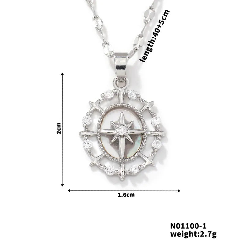 Wholesale Jewelry Retro Classic Style Round Star 304 Stainless Steel Copper Zircon K Gold Plated Rhodium Plated Inlay Pendant Necklace