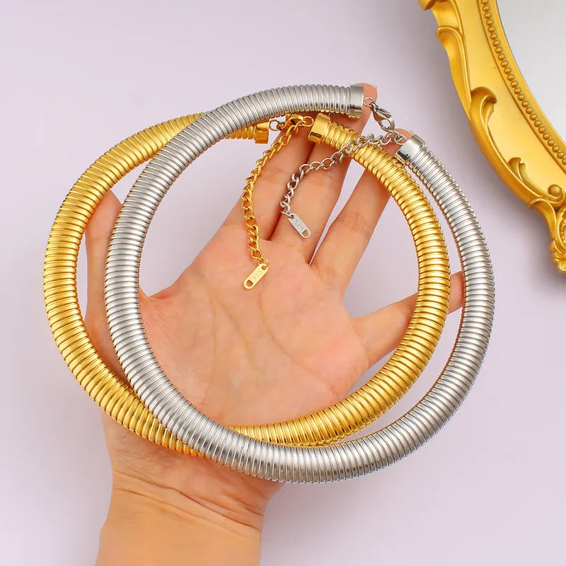 Wholesale Jewelry Retro Exaggerated Stripe 304 Stainless Steel 18K Gold Plated Choker