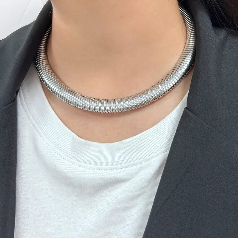 Wholesale Jewelry Retro Exaggerated Stripe 304 Stainless Steel 18K Gold Plated Choker