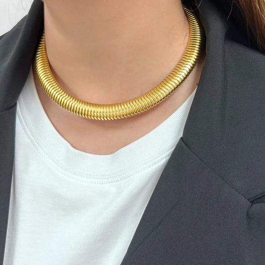 Wholesale Jewelry Retro Exaggerated Stripe 304 Stainless Steel 18K Gold Plated Choker