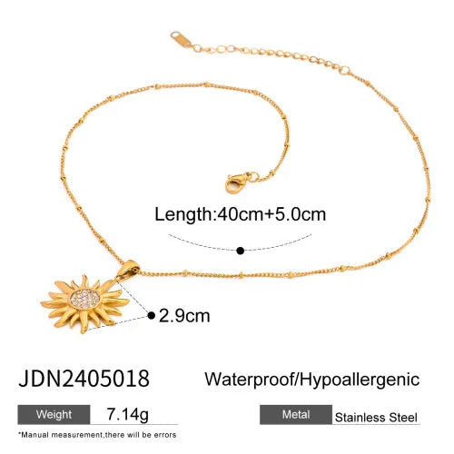 Wholesale Jewelry Retro Exaggerated Sun 304 Stainless Steel Imitation Pearl Plating Pendant Necklace Paperclip Chain Cable Chain