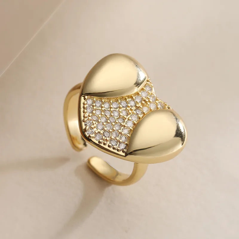 Wholesale Jewelry Retro Heart Shape Copper Zircon Adjustable Ring