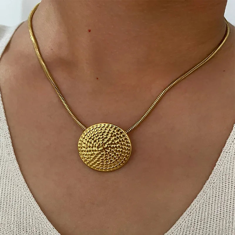 Wholesale Jewelry Retro Simple Style Commute Geometric 316L Stainless Steel 18K Gold Plated Pendant Necklace