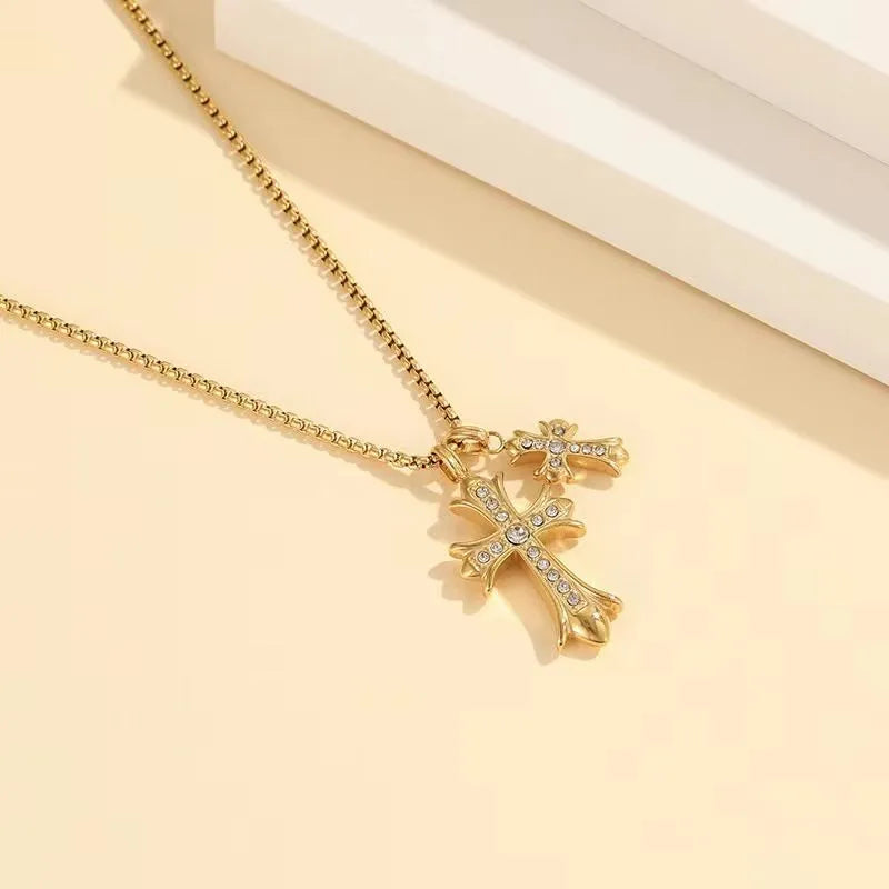 Wholesale Jewelry Retro Simple Style Cross 304 Stainless Steel Zircon Inlay Pendant Necklace