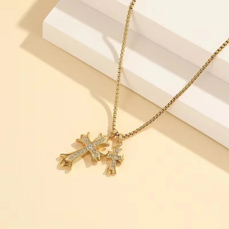 Wholesale Jewelry Retro Simple Style Cross 304 Stainless Steel Zircon Inlay Pendant Necklace