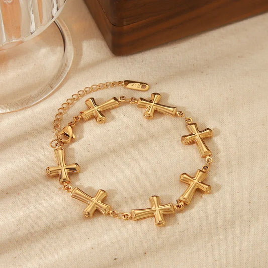 Wholesale Jewelry Retro Simple Style Geometric Cross 304 Stainless Steel 18K Gold Plated