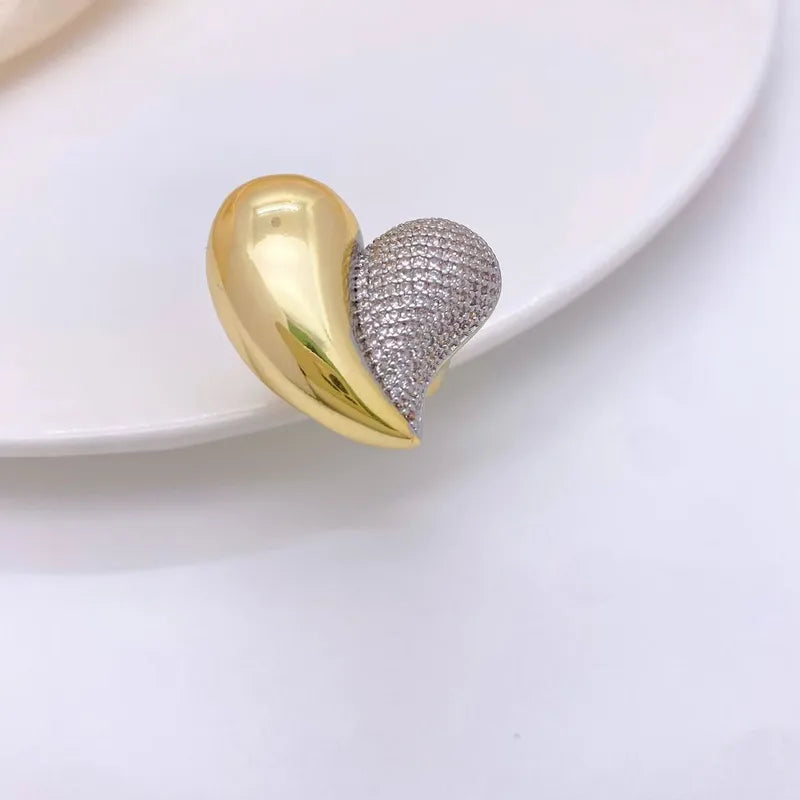 Wholesale Jewelry Retro Simple Style Heart Shape Copper Zircon 18K Gold Plated Plating Open Rings