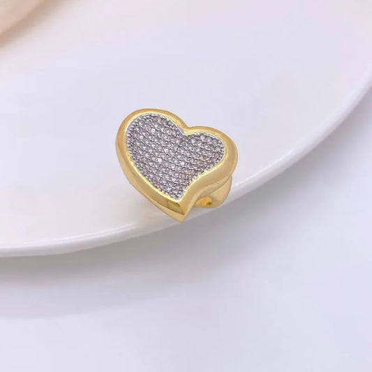 Wholesale Jewelry Retro Simple Style Heart Shape Copper Zircon 18K Gold Plated Plating Open Rings