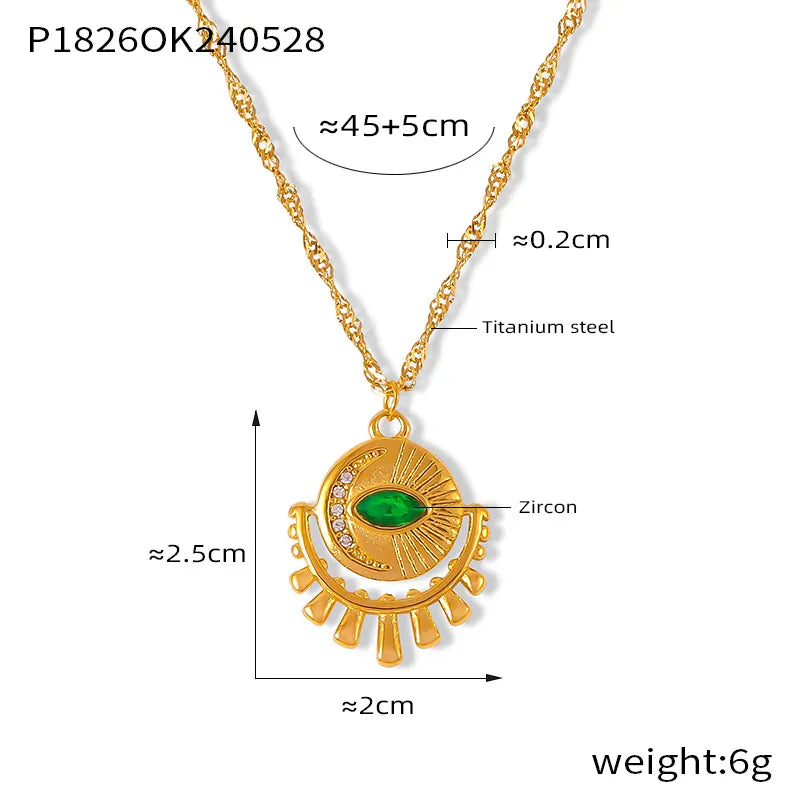 Wholesale Jewelry Retro Simple Style Round Eye 304 Stainless Steel Zircon 18K Gold Plated Inlay Pendant Necklace