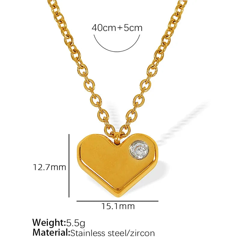 Wholesale Jewelry Retro Simple Style Water Droplets Heart Shape Titanium Steel Zircon Inlay Pendant Necklace