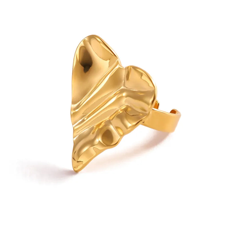 Wholesale Jewelry Retro Vacation Heart Shape 304 Stainless Steel 18K Gold Plated Plating Open Rings