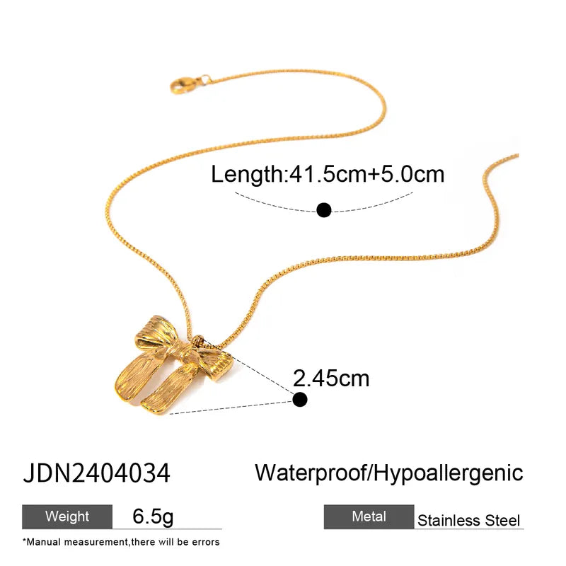 Wholesale Jewelry Simple Style Classic Style Bow Knot 304 Stainless Steel 18K Gold Plated Plating Pendant Necklace