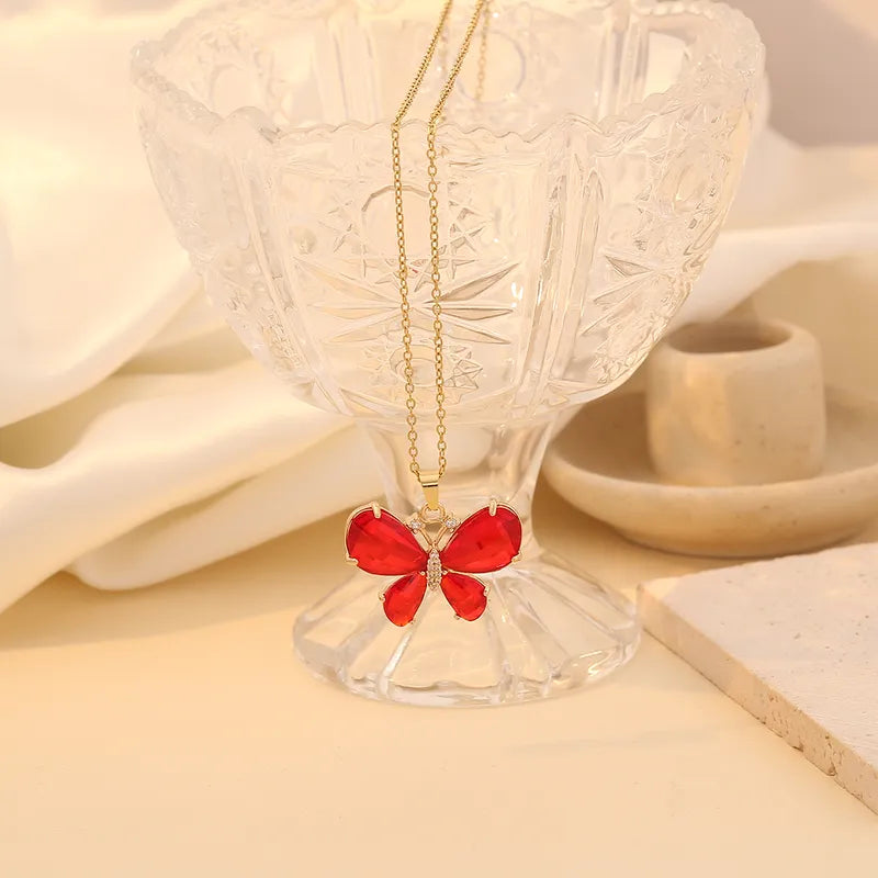 Wholesale Jewelry Simple Style Classic Style Butterfly 304 Stainless Steel Zircon 18K Gold Plated Plating Inlay Pendant Necklace