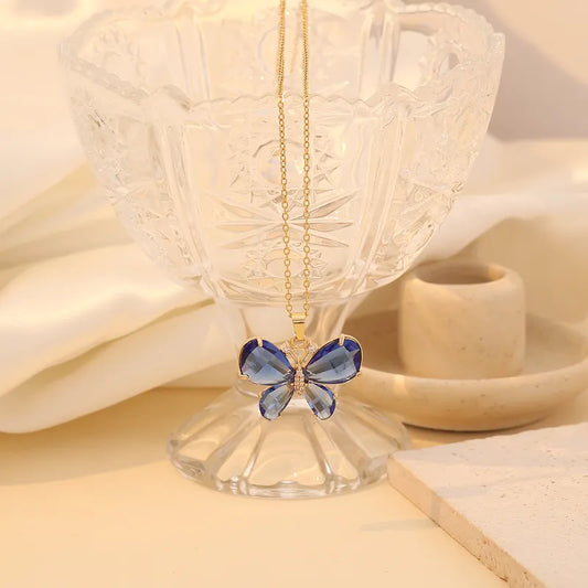 Wholesale Jewelry Simple Style Classic Style Butterfly 304 Stainless Steel Zircon 18K Gold Plated Plating Inlay Pendant Necklace