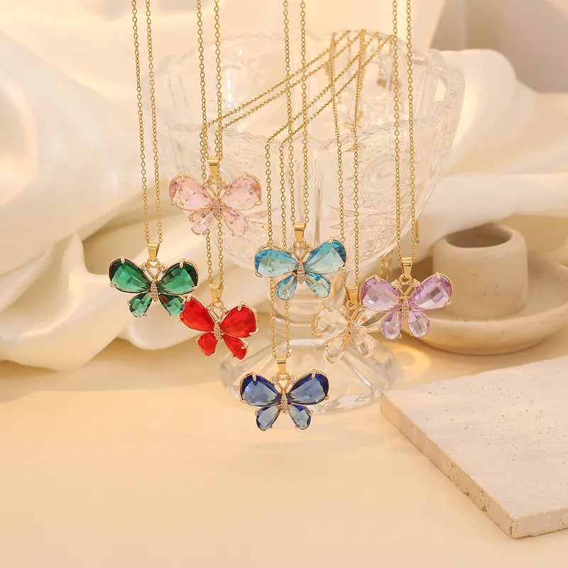 Wholesale Jewelry Simple Style Classic Style Butterfly 304 Stainless Steel Zircon 18K Gold Plated Plating Inlay Pendant Necklace