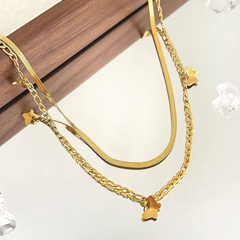 Wholesale Jewelry Simple Style Classic Style Butterfly 316L Stainless Steel 18K Gold Plated Plating Pendant Necklace