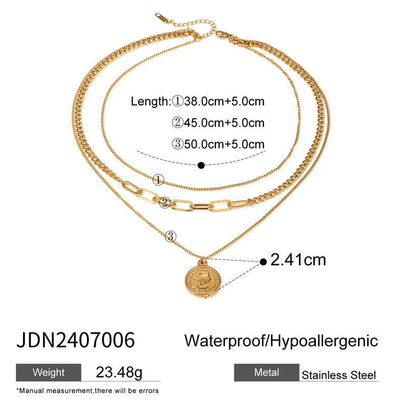 Wholesale Jewelry Simple Style Classic Style Coin 304 Stainless Steel Three Layer Necklace