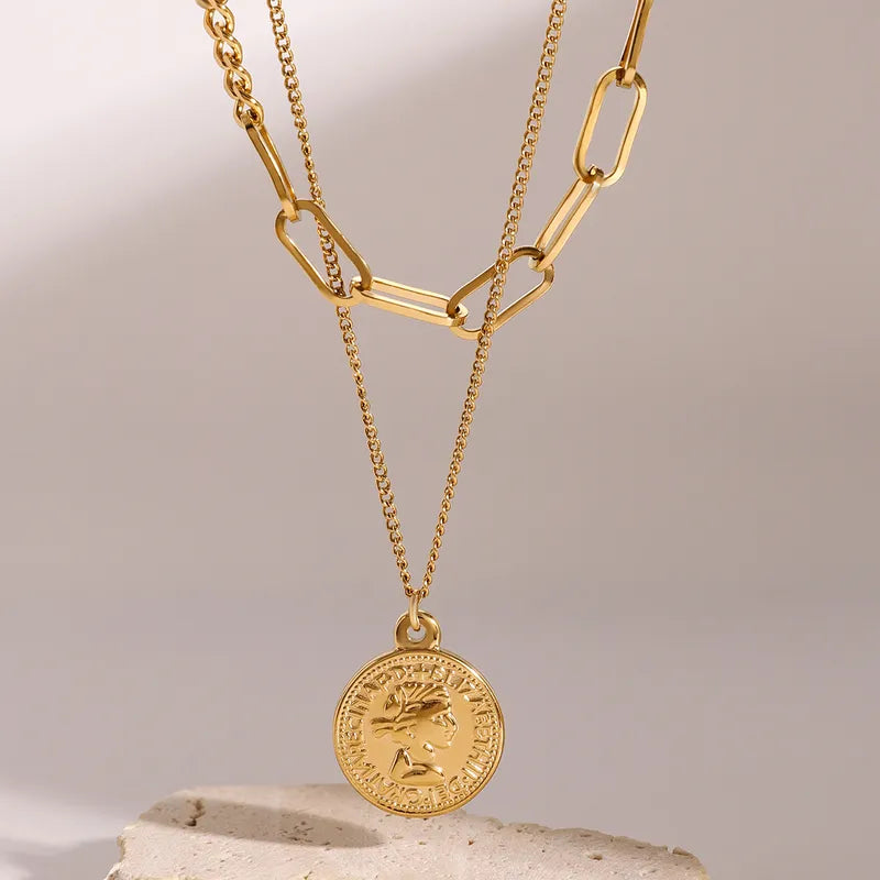 Wholesale Jewelry Simple Style Classic Style Coin 304 Stainless Steel Three Layer Necklace