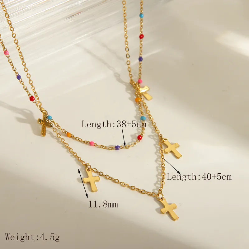 Wholesale Jewelry Simple Style Classic Style Commute Cross Heart Shape 304 Stainless Steel Natural Stone 18K Gold Plated Inlay Pendant Necklace