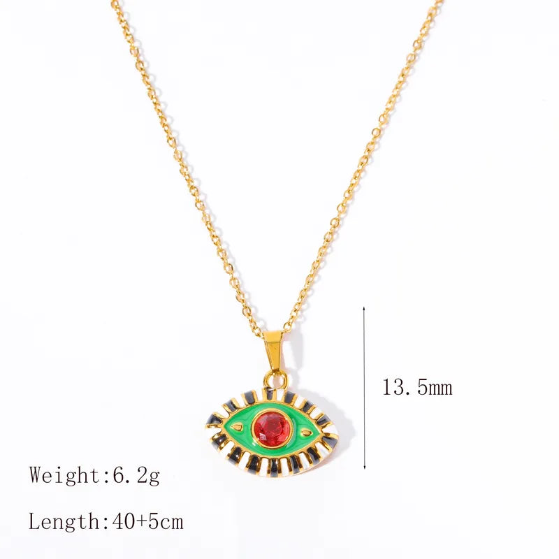 Wholesale Jewelry Simple Style Classic Style Commute Heart Shape Eye 304 Stainless Steel Zircon 18K Gold Plated Plating Inlay Pendant Necklace