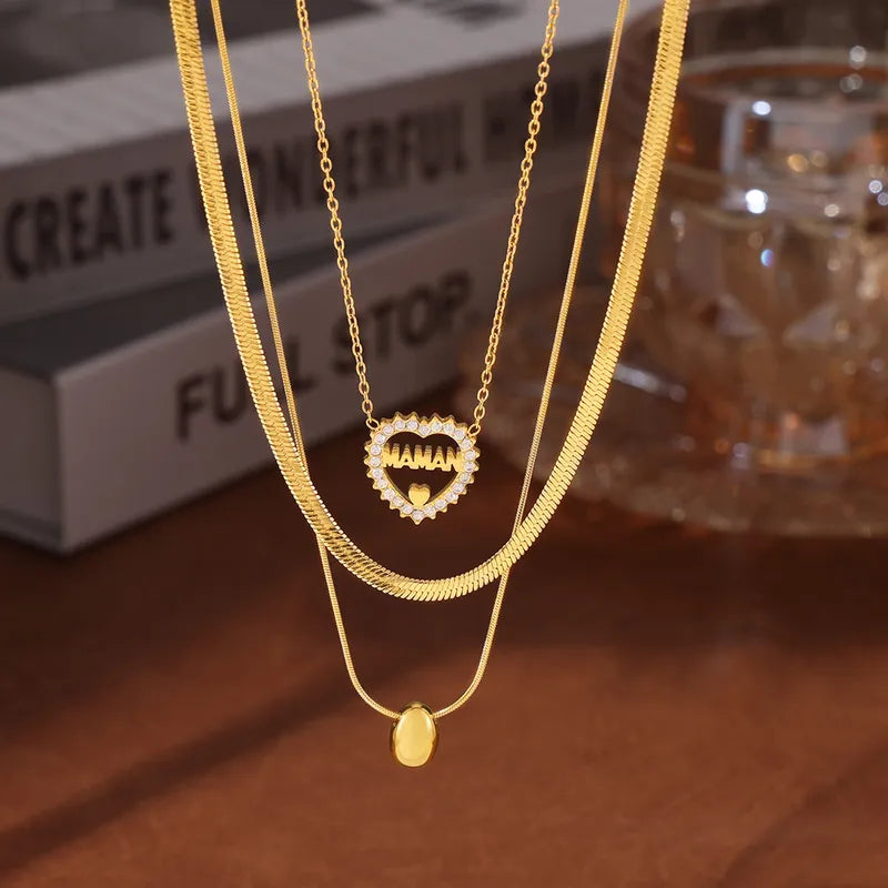 Wholesale Jewelry Simple Style Classic Style Commute Letter Heart Shape 304 Stainless Steel 18K Gold Plated Layered Necklaces