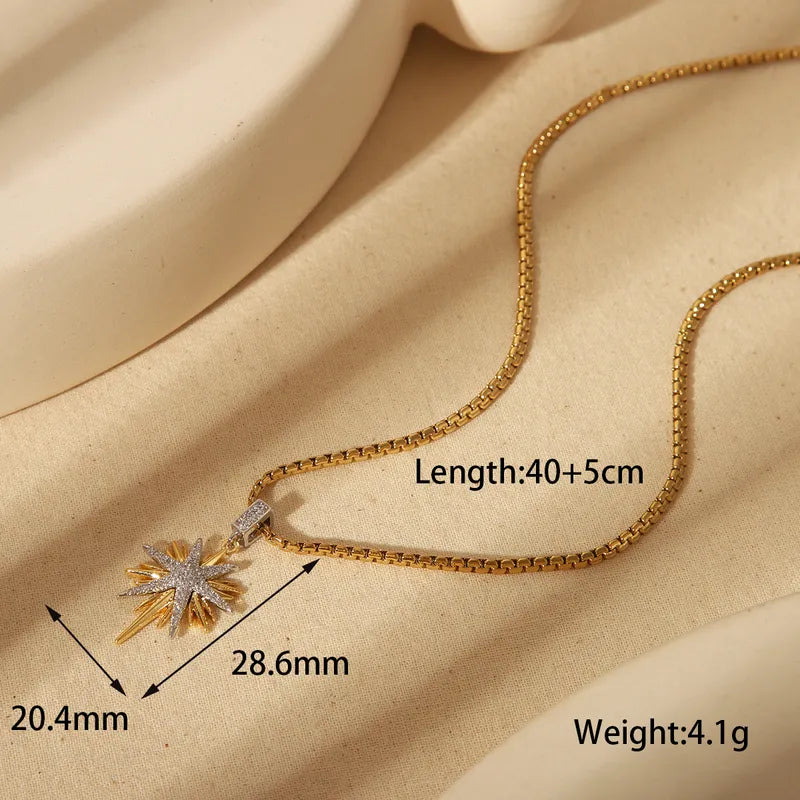 Wholesale Jewelry Simple Style Classic Style Commute Star Snowflake 304 Stainless Steel Copper Zircon 18K Gold Plated Inlay Pendant Necklace