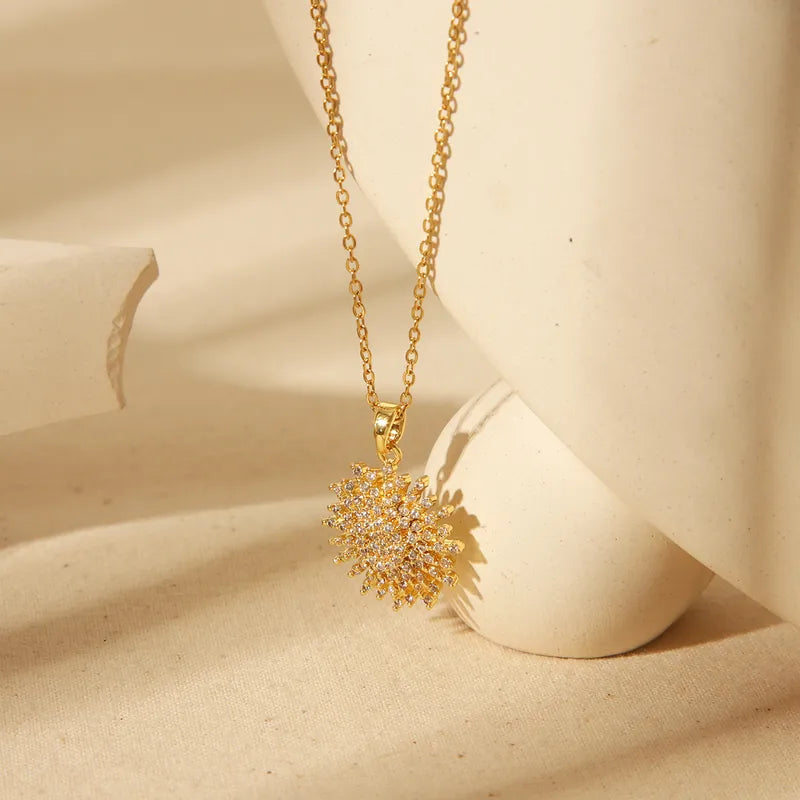 Wholesale Jewelry Simple Style Classic Style Commute Star Snowflake 304 Stainless Steel Copper Zircon 18K Gold Plated Inlay Pendant Necklace