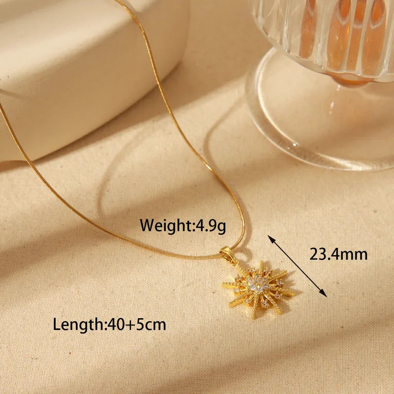 Classic Style Commute Star Snowflake 304 Stainless Steel Copper Zircon 18K Gold Plated Inlay Pendant Necklace