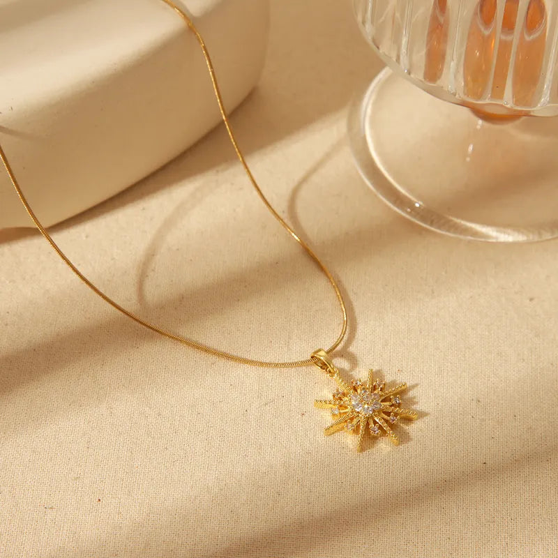 Classic Style Commute Star Snowflake 304 Stainless Steel Copper Zircon 18K Gold Plated Inlay Pendant Necklace