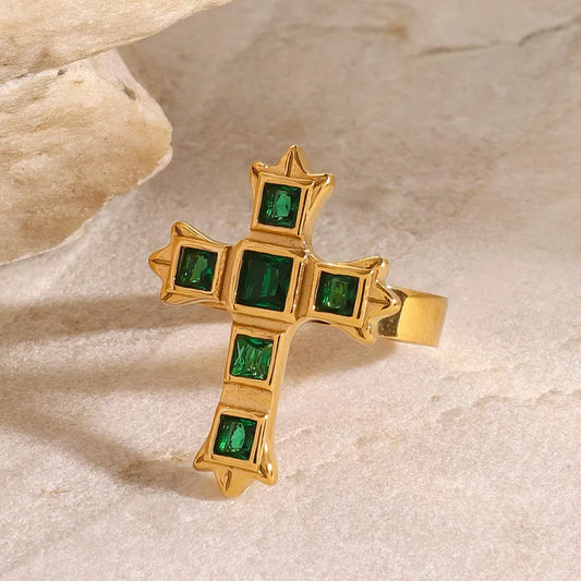 Wholesale Jewelry Simple Style Classic Style Cross 304 Stainless Steel Zircon Inlay Open Rings