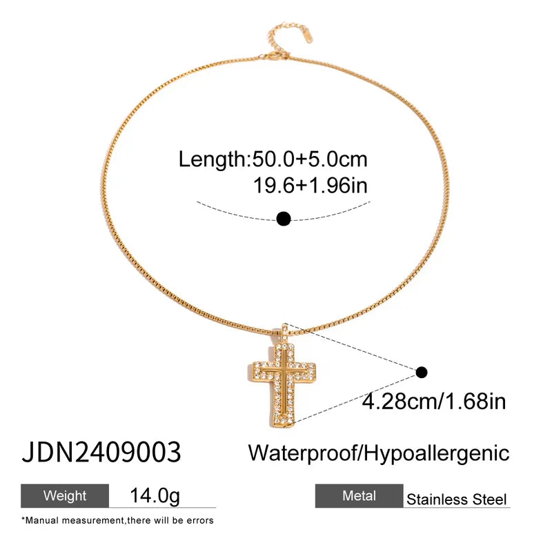 Wholesale Jewelry Simple Style Classic Style Cross 304 Stainless Steel Zircon Inlay Pendant Necklace