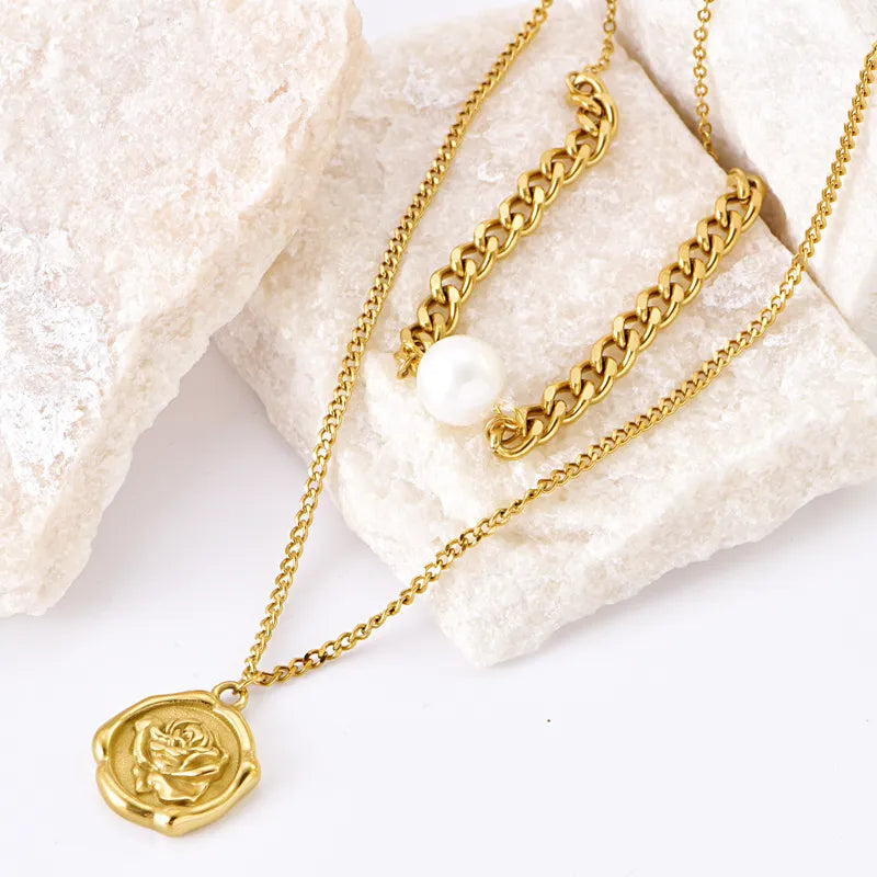 Wholesale Jewelry Simple Style Classic Style Flower 304 Stainless Steel Plating Flowers Layered Necklaces