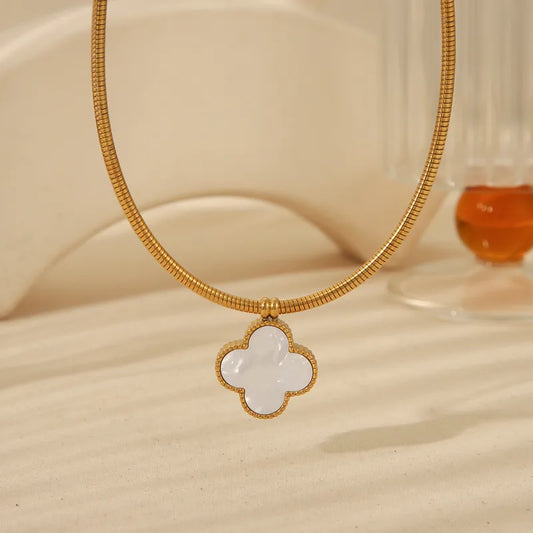 Wholesale Jewelry Simple Style Classic Style Four Leaf Clover Solid Color 304 Stainless Steel Acrylic Plating Choker