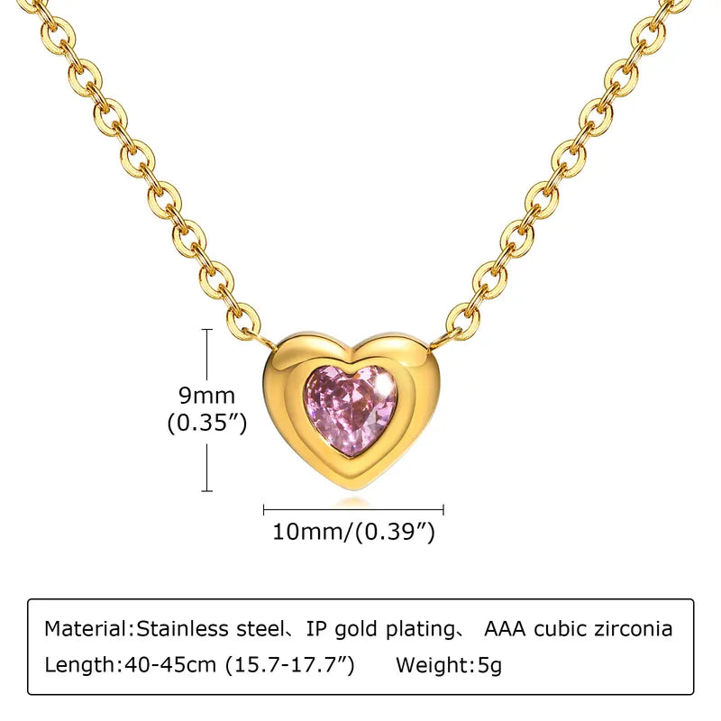 Wholesale Jewelry Simple Style Classic Style Heart Shape 201 Stainless Steel Zircon 18K Gold Plated Plating Inlay Pendant Necklace