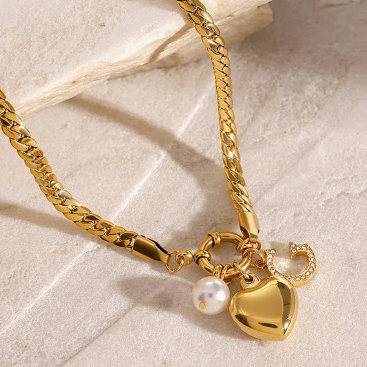 Wholesale Jewelry Simple Style Classic Style Letter Heart Shape 304 Stainless Steel Pendant Necklace