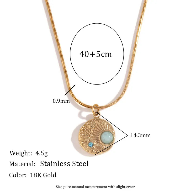 Wholesale Jewelry Simple Style Classic Style Round 304 Stainless Steel Turquoise Inlay Pendant Necklace